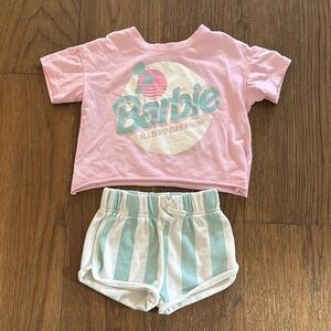 Barbie Malibu Dreamin' Pink Tee and Striped Shorts Set - 2T